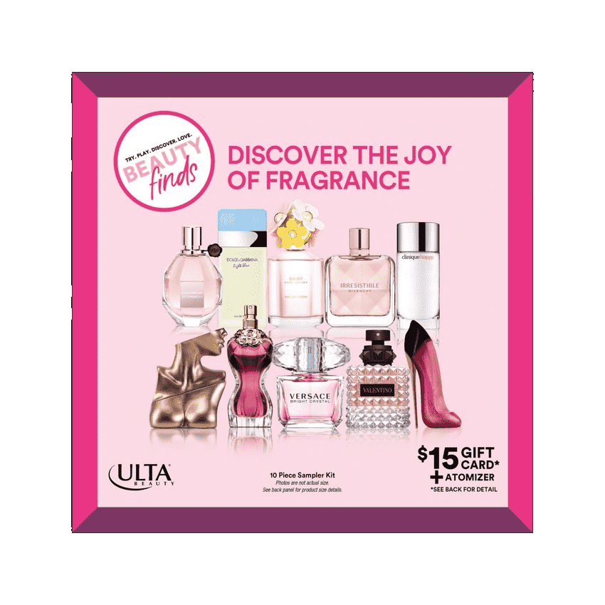 Ulta Beauty Discover The Joy Of Fragrance Sampler rosa Box auf weißem Hintergrund