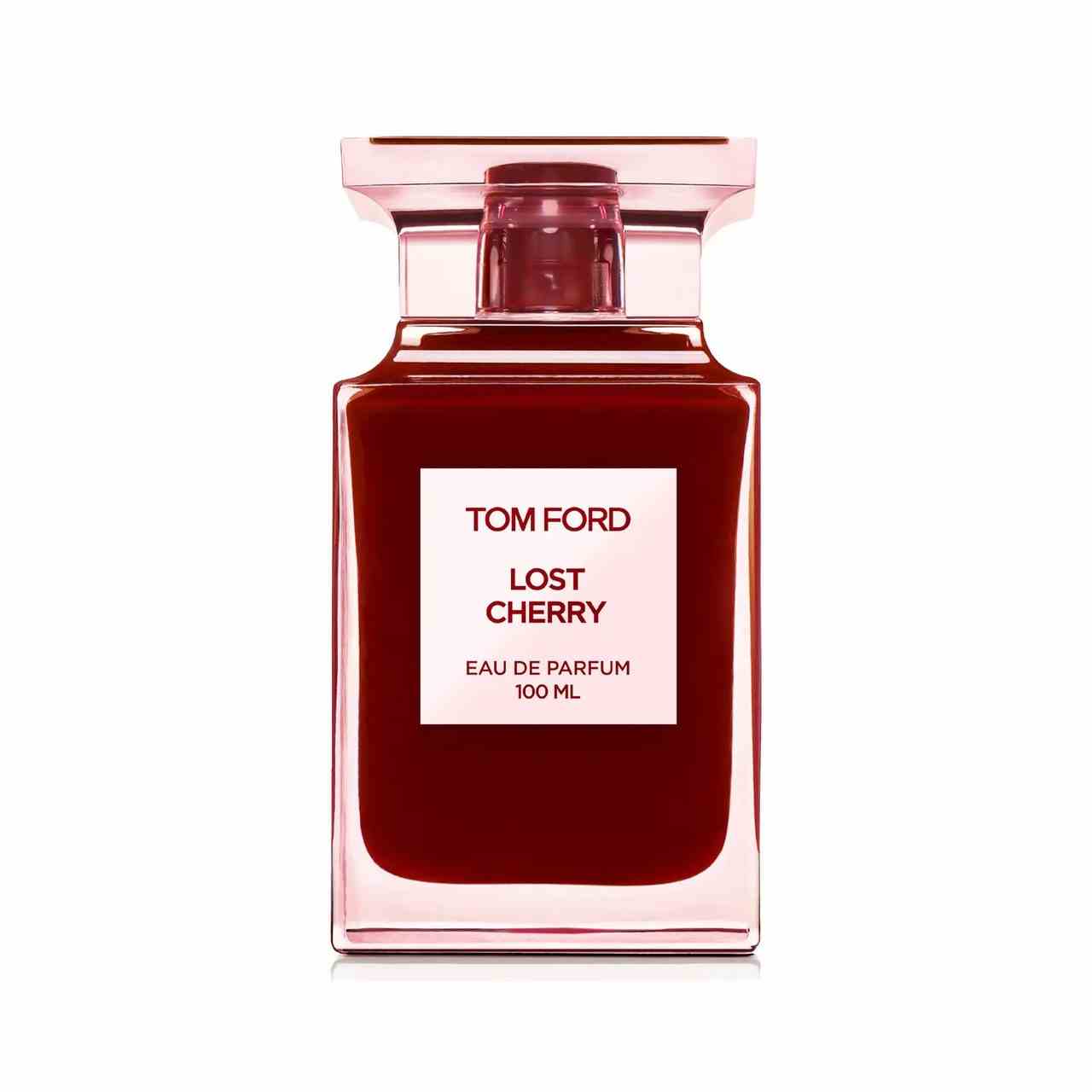 Tom Ford Lost Cherry Eau de Parfum rote Flasche Parfüm auf weißem Hintergrund