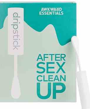 Der „Dripstick“ von Awkward Essentials wird als Spermaschwamm vermarktet, der zum Reinigen nach dem Sex verwendet wird, um nasse Laken und Hosen zu verhindern