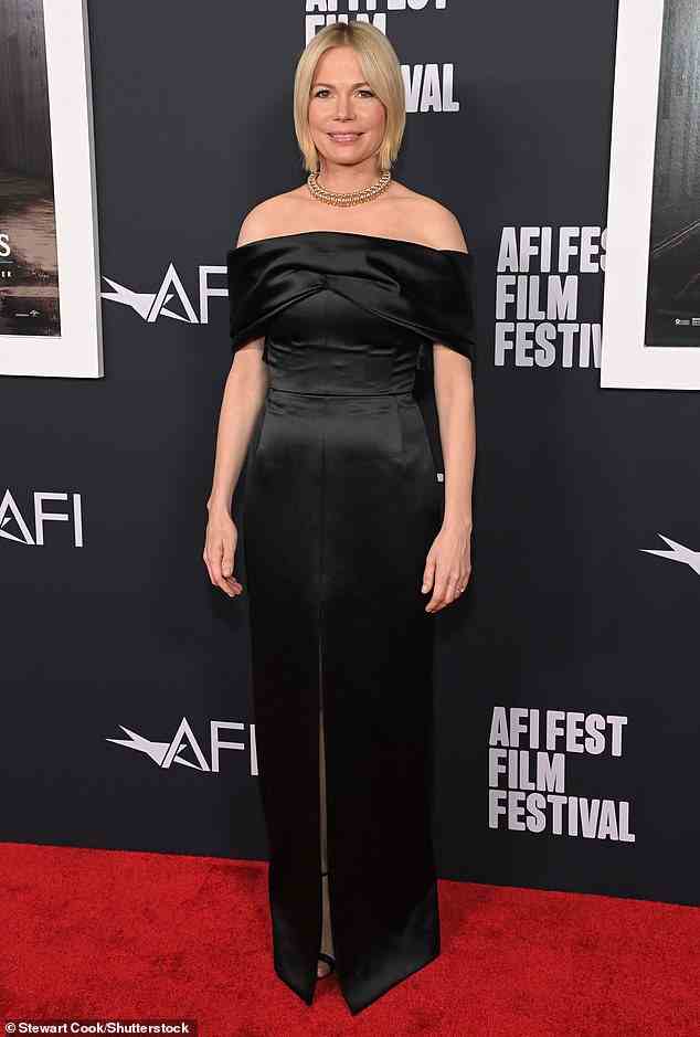 Gorgeous gown: Michelle Williams stunned while walking down the red carpet for The Fabelmans in Los Angeles on Sunday
