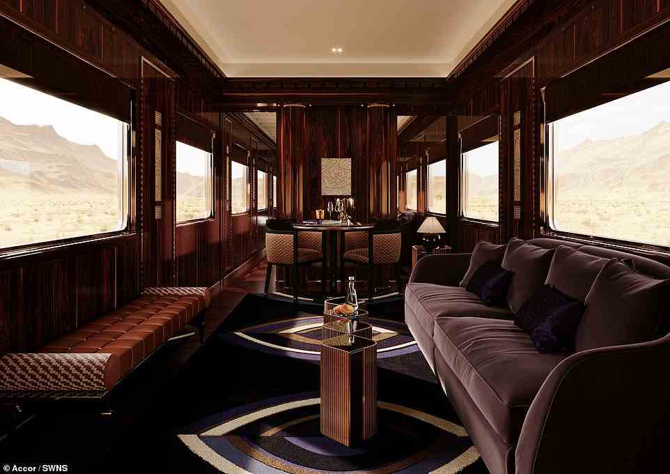 The train¿s stunning Presidential Suite (pictured in the rendering above) is described as a space of ¿unprecedented dimensions: 69ft (21m) long and 9ft (three metres) wide¿