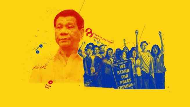 Ein Foto von Rodrigo Duterte und Demonstranten