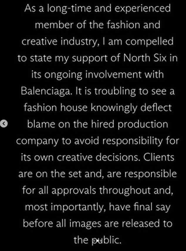 Fashion insiders have expressed their disgust with Balenciaga for trying to blame part of the scandal on North Six, a production company that was involved in the photoshoot