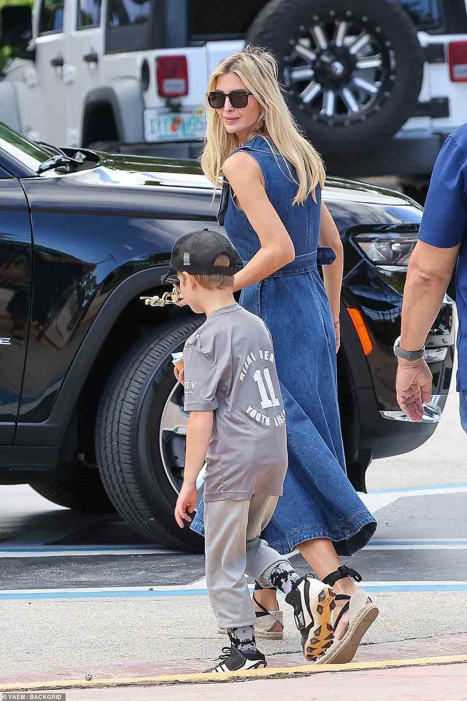 Ivanka wore her long blonde hair loose around her shoulders for the family outing
