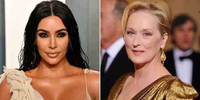 Charlize Theron bemerkte, dass Kim Kardashian (links) in der Branche möglicherweise mehr Einfluss hat als jemand wie Meryl Streep (rechts).