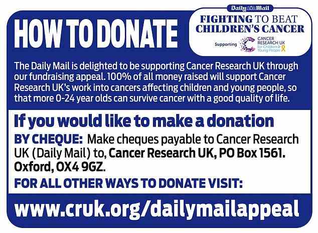 Die Daily Mail bittet die Leser, tief zu graben und Spenden zu sammeln, um lebenswichtige Behandlungen wie die von Gracie zu testen.  Krebs ist nach wie vor die häufigste krankheitsbedingte Todesursache bei Jugendlichen.  Wie Sie spenden können, erfahren Sie im Bild oben