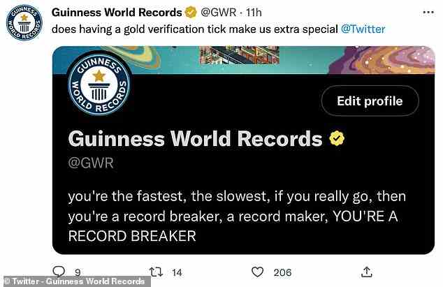 Der Twitter-Handle von Guinness World Records twitterte: „Macht uns ein goldenes Verifizierungs-Häkchen zu etwas ganz Besonderem auf @Twitter?“