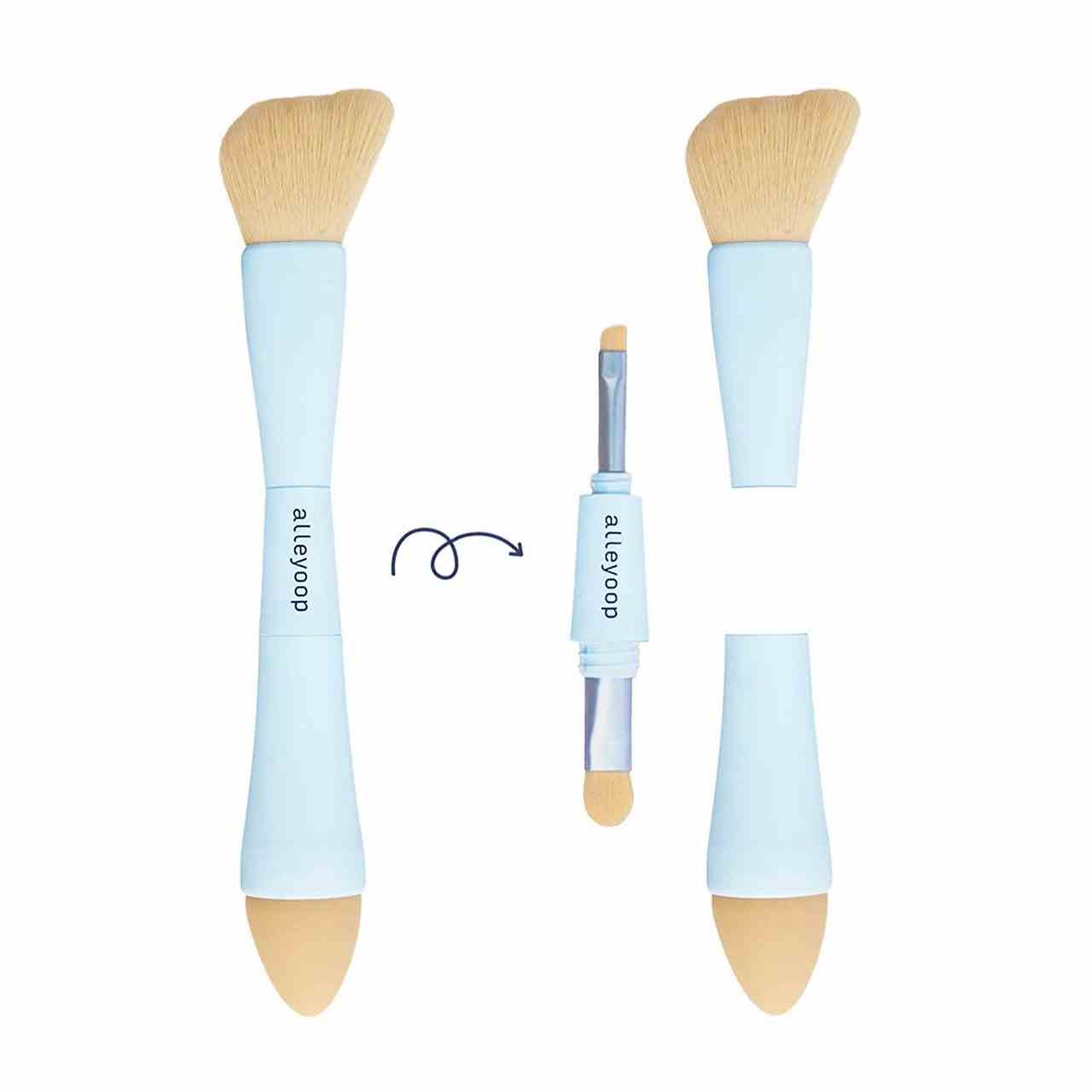 Alleyoop Make-up-Pinsel 4-in-1 blaue Pinsel auf weißem Hintergrund