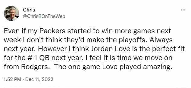 Viele Packers-Fans in den sozialen Medien schienen sich einig zu sein, dass sie es vorziehen würden, Jordan Love zu behalten und ihm die Zügel in der Offensive gegen die letzten Jahre von Rodgers Karriere zu übergeben