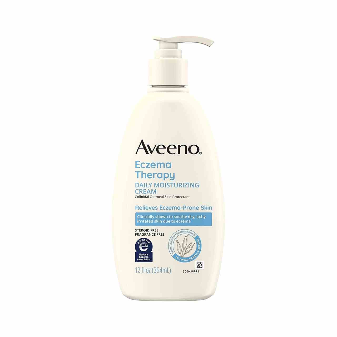 Aveeno Eczema Therapy Daily Moisturizing Cream beige Flasche mit Pumpe auf weißem Hintergrund