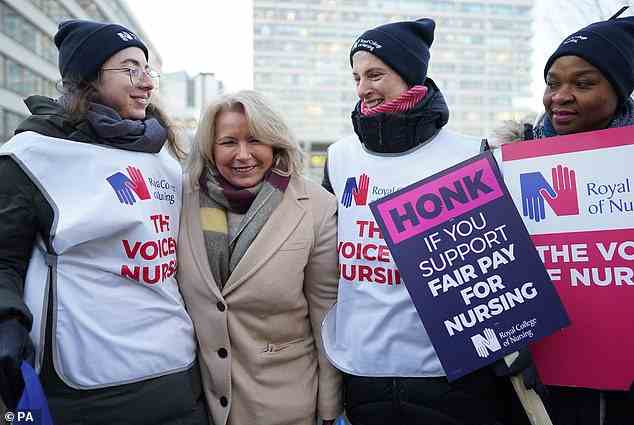 LONDON: RCN General Secretary Pat Cullen (second left) with members of the Royal College of Nursing (RCN) on the picket line outside St Thomas' Hospital in London
