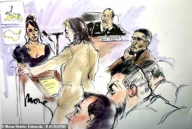 A court sketch of Harris in court on Wednesday