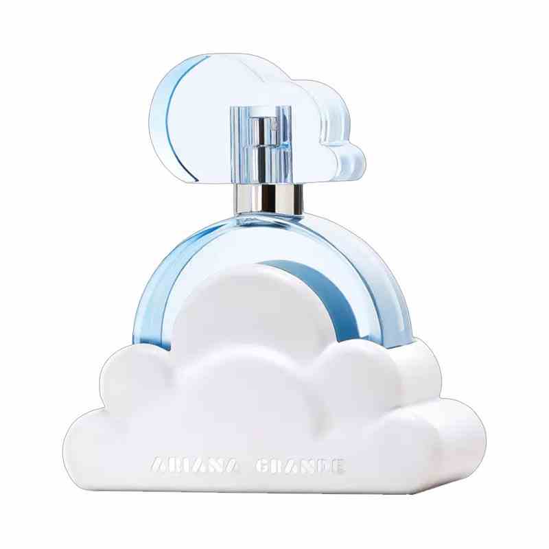 Ariana Grande Cloud Eau de Parfum (1 Unze) wolkenförmige Parfümflasche auf weißem Hintergrund