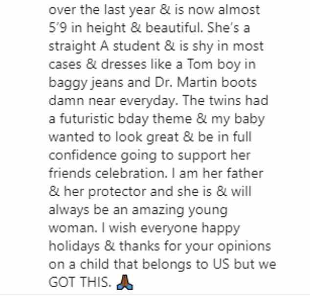In a comment, The Game spoke about it further, and explained that he 'agreed' to let his daughter 'rock' the dress after 'talking to her thoroughly for over an hour about it'