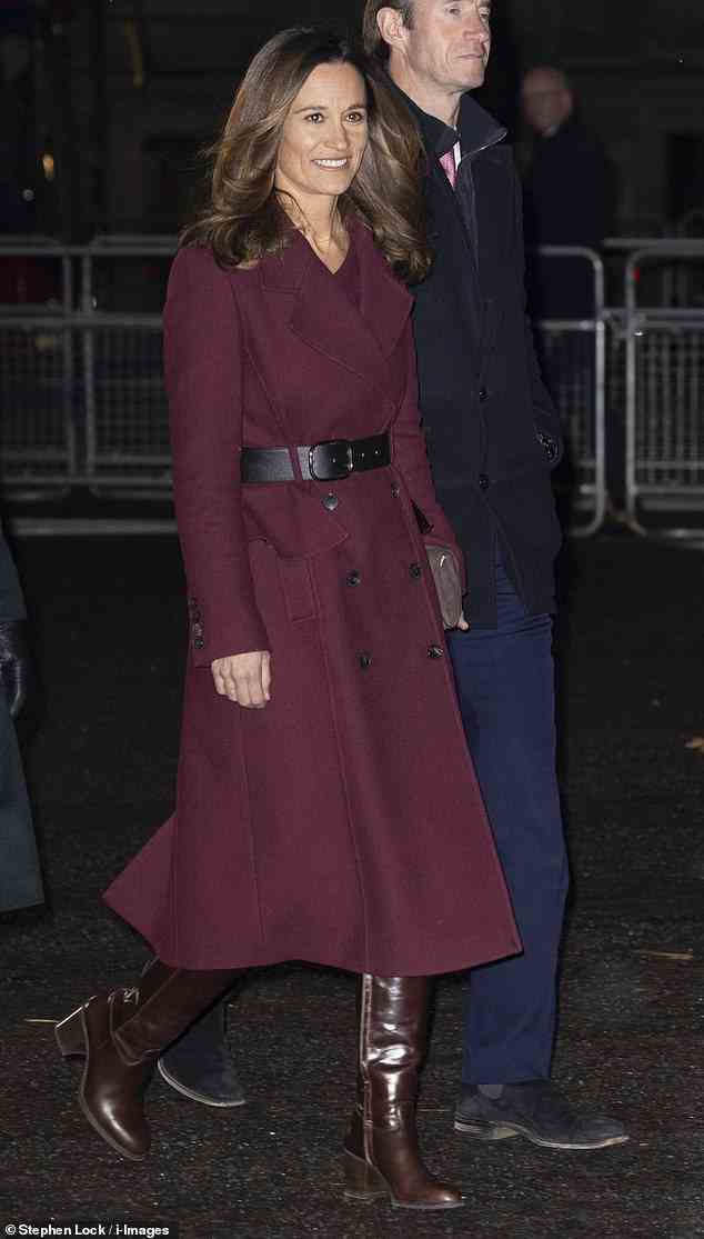 'Kate¿s sister, Pippa, beaming for the cameras in a belted, military-style coat ¿ in yet another variation on the shade of the moment'