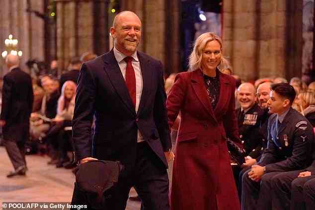 Zara's husband Mike Tindall also sported a tie which complemented the colour of the moment