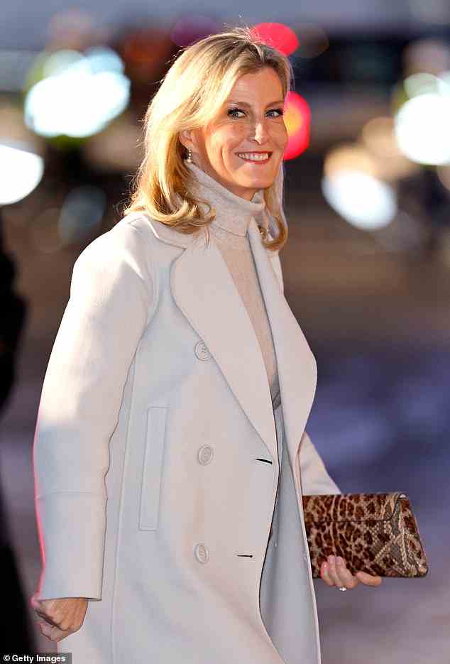 'Sophie, Countess of Wessex, opted for varying shades of winter white and caramel, too'