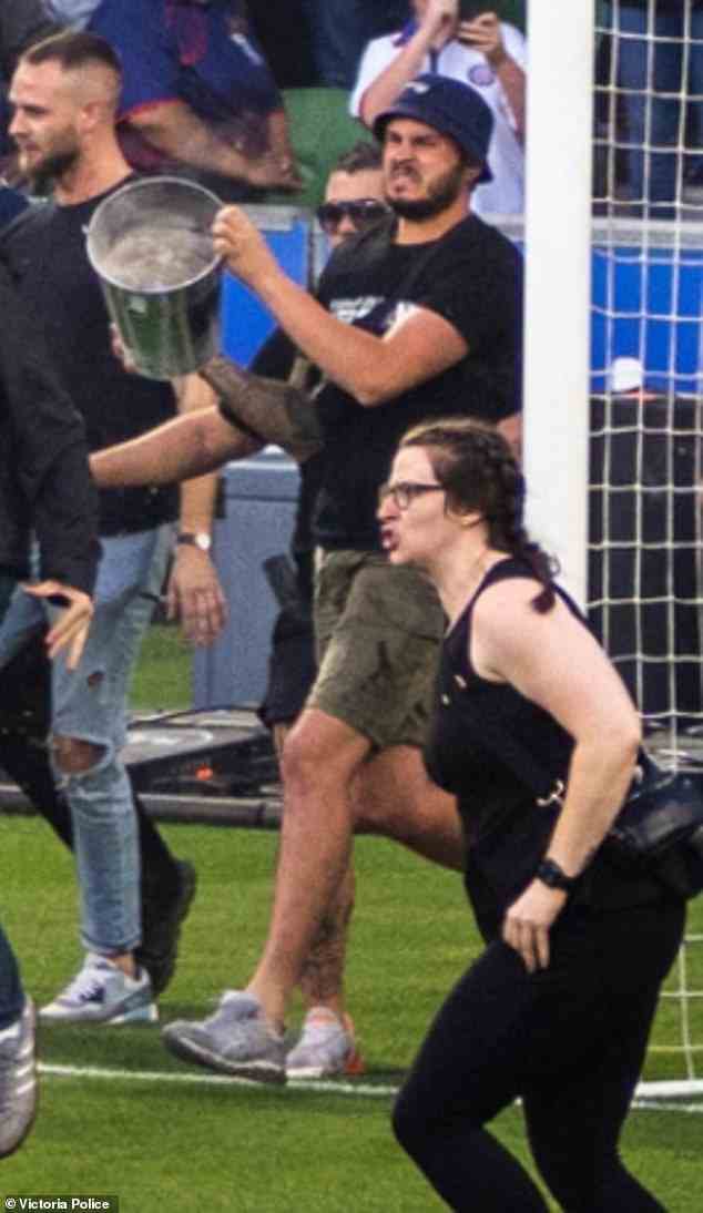 One fan, nicknamed 'Bucket Man' has been given a life ban by Football Australia. Daily Mail Australia does not suggest that he was responsible for hitting City goalkeeper Tom Glover in the face with the bucket