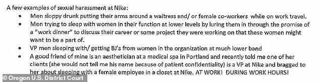 Die Dokumente, die aus dem Jahr 2018 stammen, beschreiben detailliert, wie sich weibliche Angestellte in der Hauptniederlassung des Unternehmens in Beaverton im Büro entweder unsicher oder misshandelt fühlten, und äußerten sogar die Überzeugung, dass das Nike-Management wahrscheinlich nicht auf ihre Bedenken eingehen würde