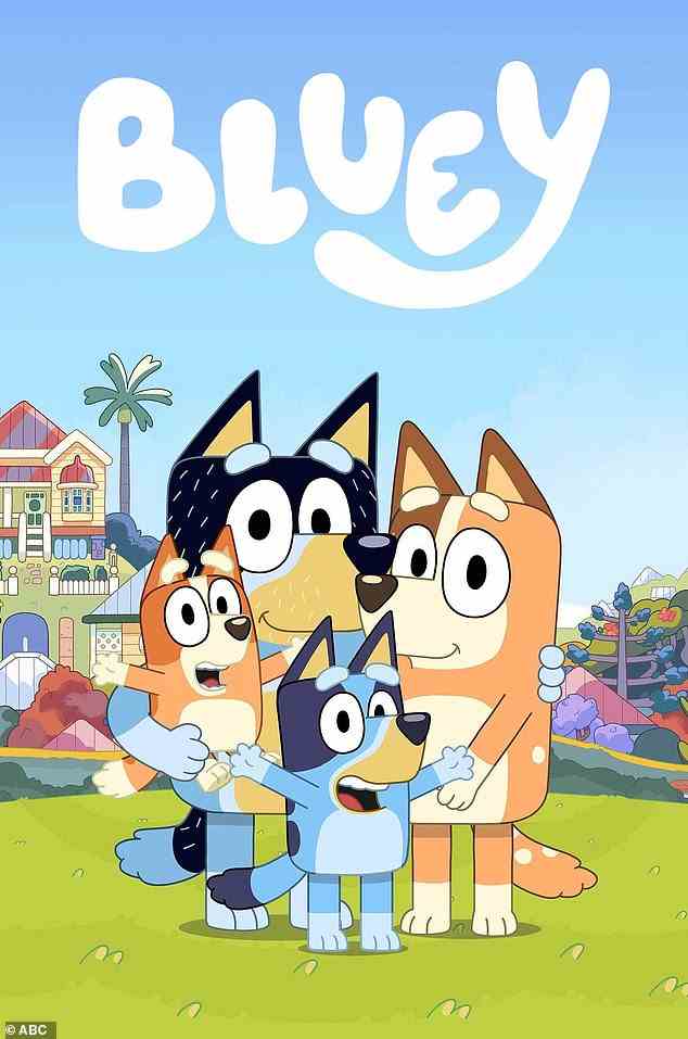 Die australische Fernsehsendung „Bluey“ handelt von einer sechsjährigen Blue-Heeler-Hündin namens Bluey (im Bild vorne) und ihren Abenteuern mit der Familie (ebenfalls im Bild) und Freunden.  Aber einige haben Bluey auch für einen Jungen gehalten