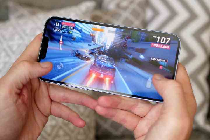 Playing Asphalt 9: Legends on the iPhone 14 Plus.