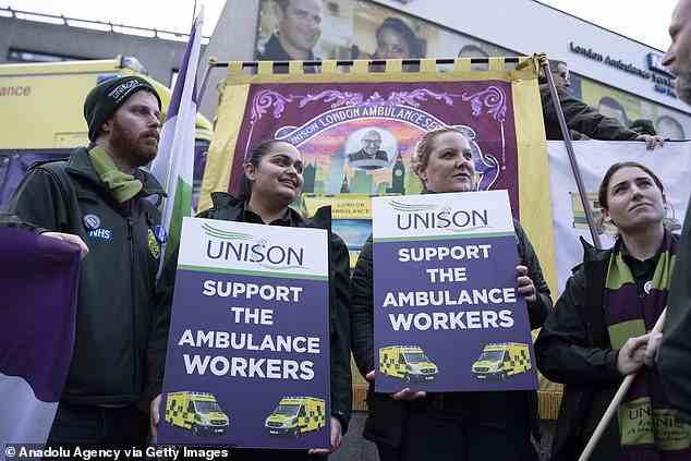 Ambulance workers on the picket line in London on December 21, in an ongoing dispute over pay