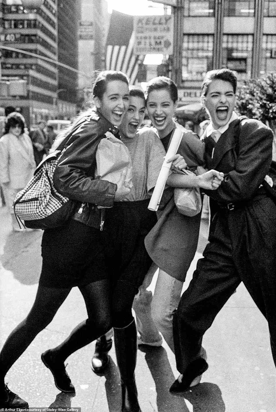 Elgort took this playful snapshot of Gail Elliott, Yasmin Le Bon, Christy Turlington and Linda Evangelista (left to right) laughing on a New York City sidewalk in 1987