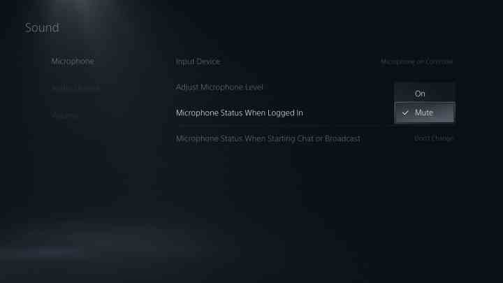 The sound menu on the PS5.