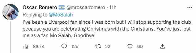 Einige Fans kritisierten den 30-jährigen Liverpool-Star für seinen Weihnachtsbaum-Tweet