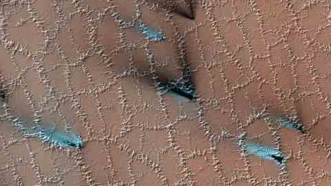 Im Boden gefrorenes Eis hinterließ Polygonmuster auf der Marsoberfläche. 