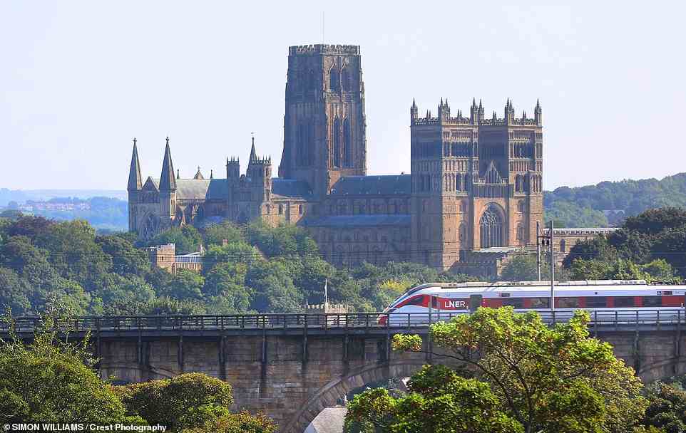 From the train window, passengers can admire the famous elevated view across to Durham Cathedral (above)