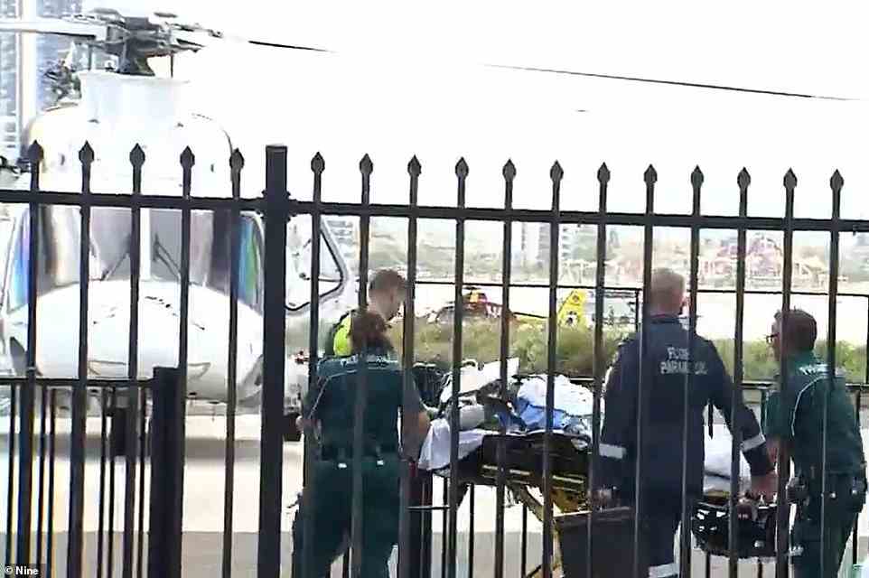 Paramedics transported one patient to a waiting helicopter to be airlifted to hospital