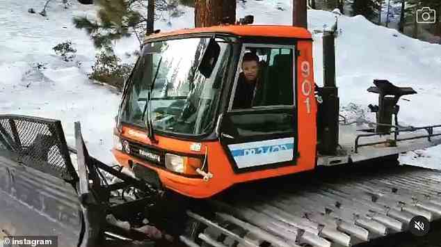Renner inside his snow plow. The 51-year-old is in a 'critical' condition after a 'weather-related accident'