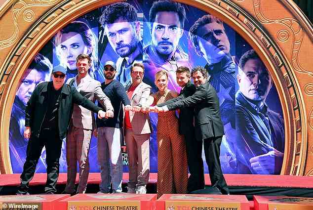 Avengers Assemble! Kevin Feige, Chris Hemsworth, Chris Evans, Downey Jr., Johansson, Renner and Mark Ruffalo