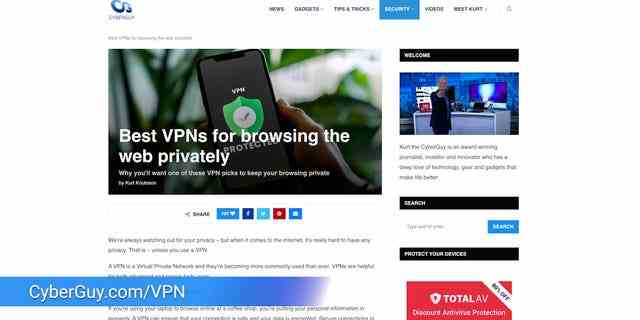 Foto der Website von CyberGuy mit einem Artikel darüber, welches VPN zu wählen ist.