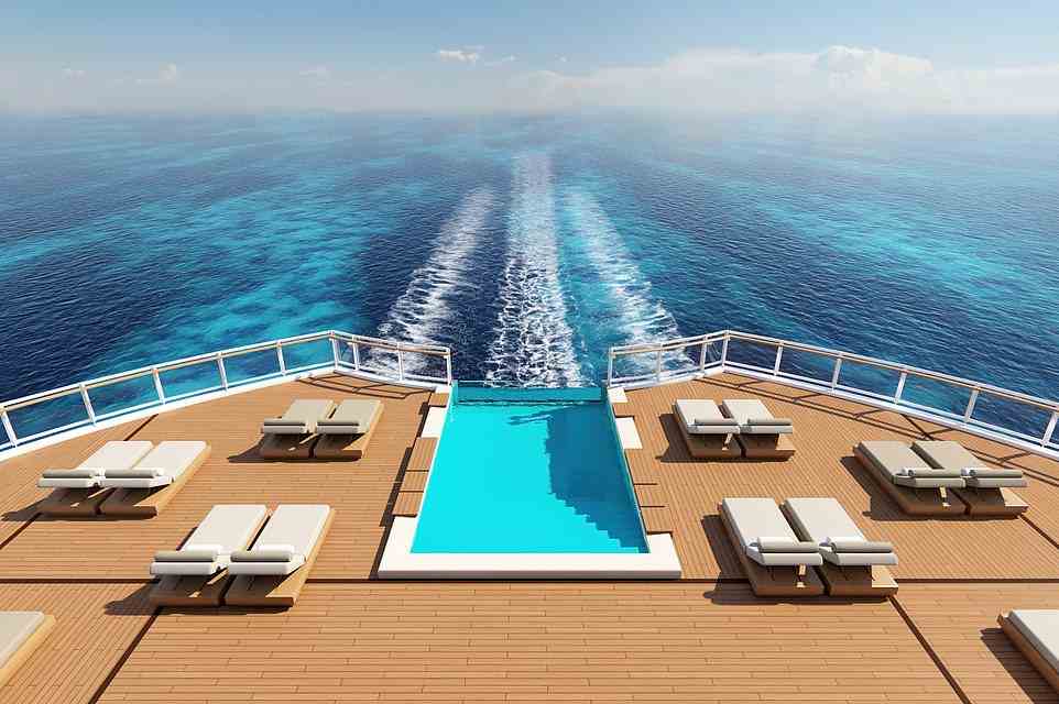 Oben sehen Sie eine Darstellung eines atemberaubenden Infinity-Pools an Bord des neuen Schiffes Norwegian Cruise Line, der Norwegian Viva