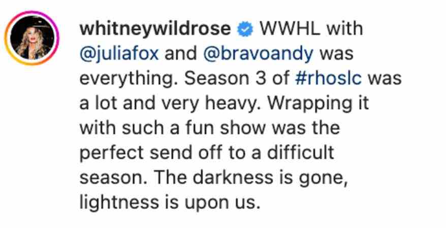 Whitney Rose Instagram-Bildunterschrift.