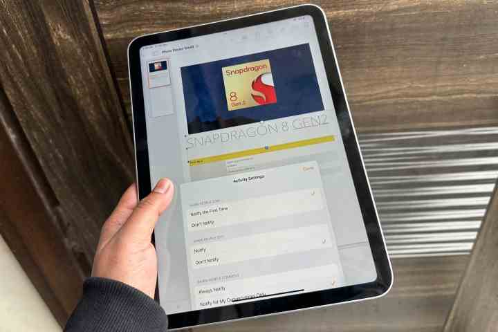 Festlegen von Aktivitätssteuerungen auf dem iPad für gemeinsame Notizen.