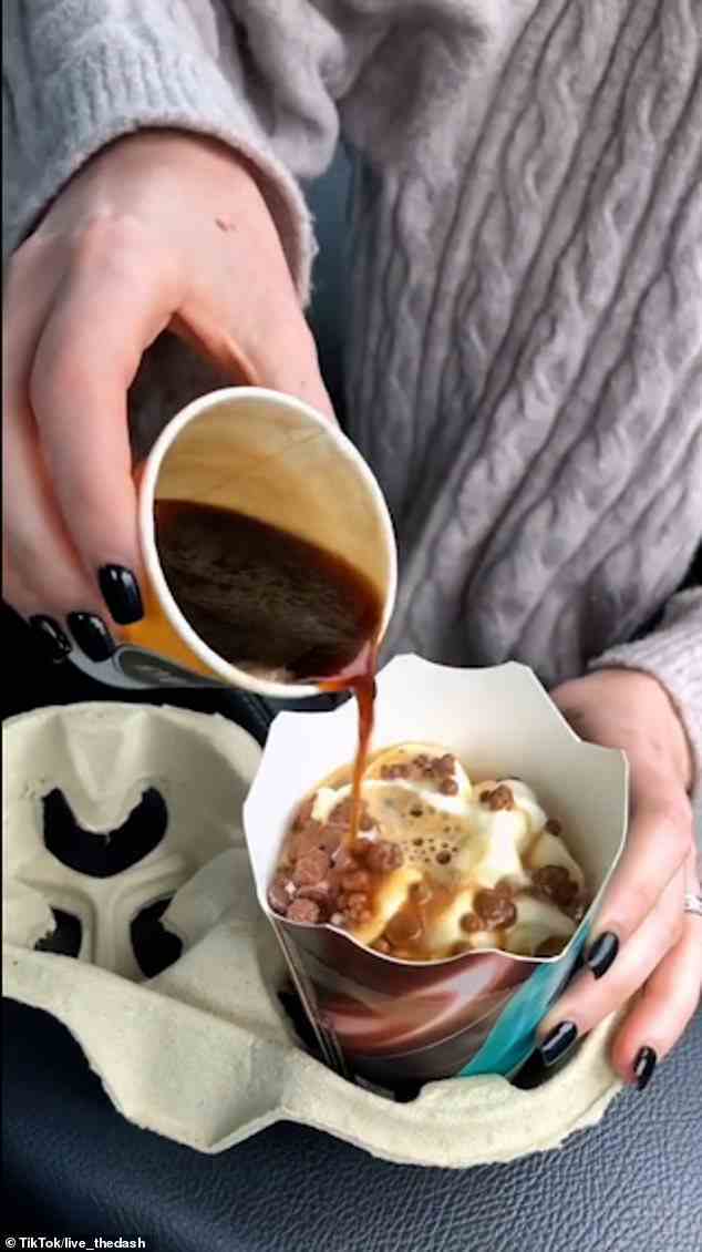 Das Paar, das den TikTok-Account @live_thedash teilt, teilte einen ungewöhnlichen Tipp, um Ihren McFlurry aufzuwerten, indem Sie einen Espresso in das Eis kippen