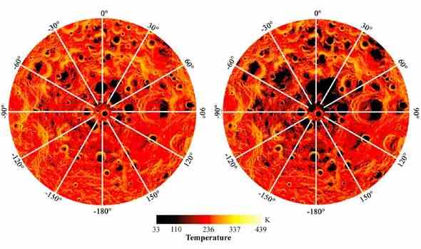 Temperaturkarten des Mondsüdens