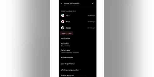 Screenshot der "Apps &  Benachrichtigungen" Bildschirm auf Android.