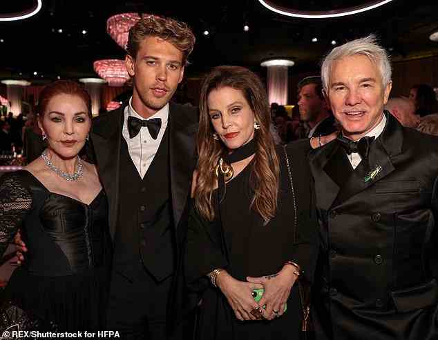 Vor Wochen: Baz wurde am Dienstag bei den Golden Globe Awards in Beverly Hills mit Lisa Marie abgebildet;  Auch sein Elvis-Star Austin Butler sowie ihre Mutter Priscilla sind hier zu sehen