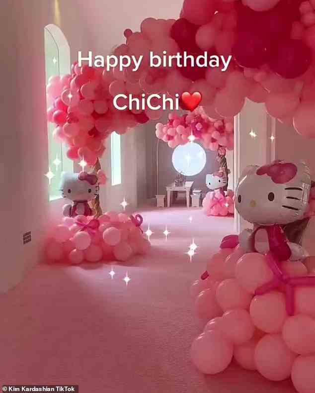 All pink everything: Their home was adorned with pink balloons and Hello Kitty decorations in every single room