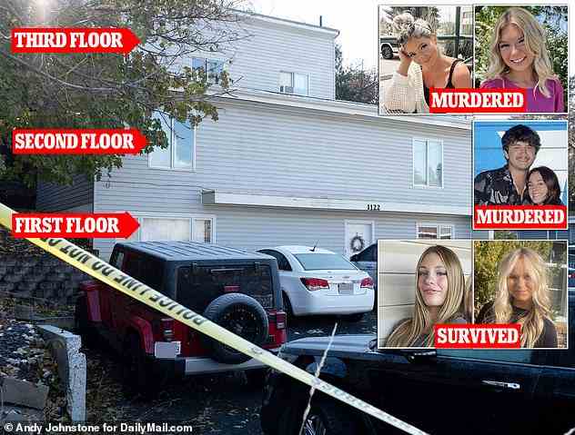 Kaylee and Madison were found on the top floor of the Moscow, Idaho home. College lovers Ethan Chapin and Xana Kernodle were found in a second-floor bedroom, while survivors Dylan Mortensen and Bethany Funke were sleeping on the first floor