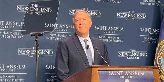 Former Secretary of State Mike Pompeo address the 'Politics and Eggs' speaking series at the New Hampshire Institute of Politics, on Sept. 20, 2022, in Goffstown, N.H. 
