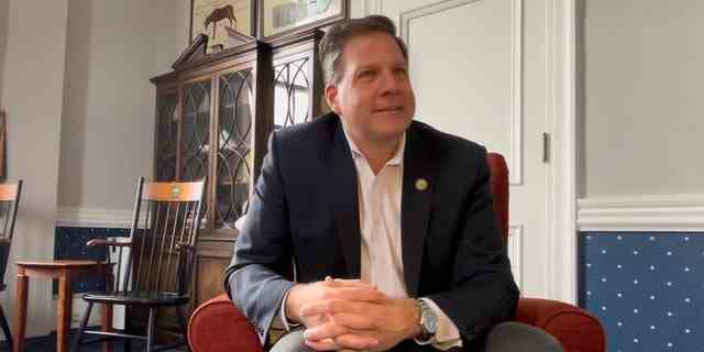 Republican Gov. Chris Sununu sits down for an interview with Fox News, at the Statehouse in Concord, N.H. on Jan. 4, 2023.