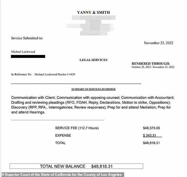 Lockwood, der das Sorgerecht für die Zwillinge hat, legte eine Rechnung seiner Anwälte Yanny & Smith bei, die sich auf 48.000 US-Dollar belief, um zu zeigen, wie teuer es gewesen war, mit Presley zu kämpfen