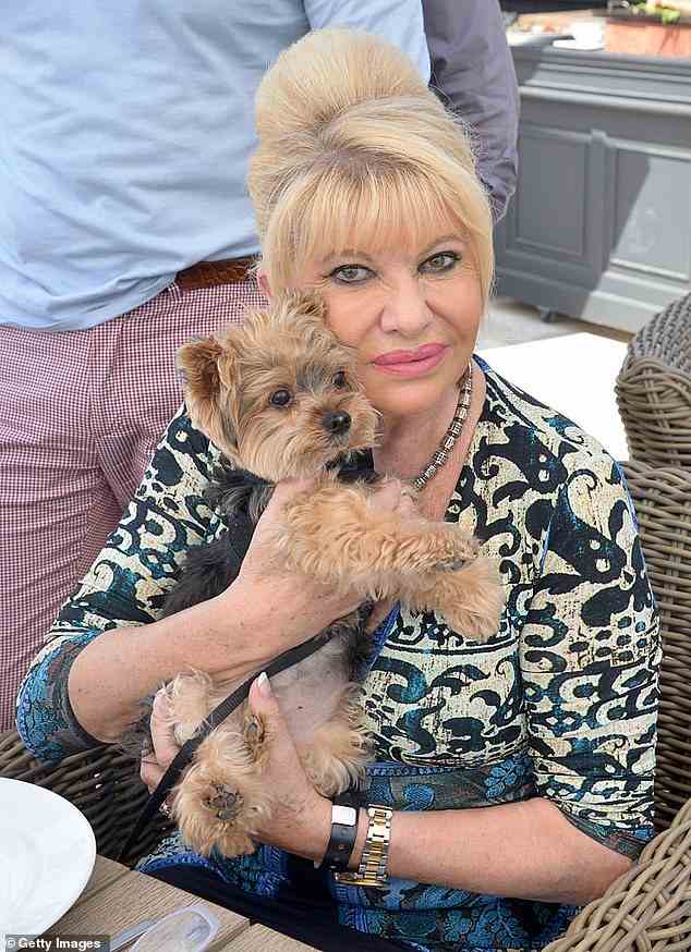 Ivana Trump seen here cradling her beloved pet Tiger Trump at The Deck at The Island Gardens on March 6, 2016 in Miami, Florida