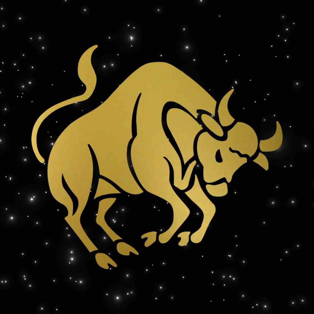 Grafik eines goldenen Stiers auf einem Nachthimmelhintergrund.