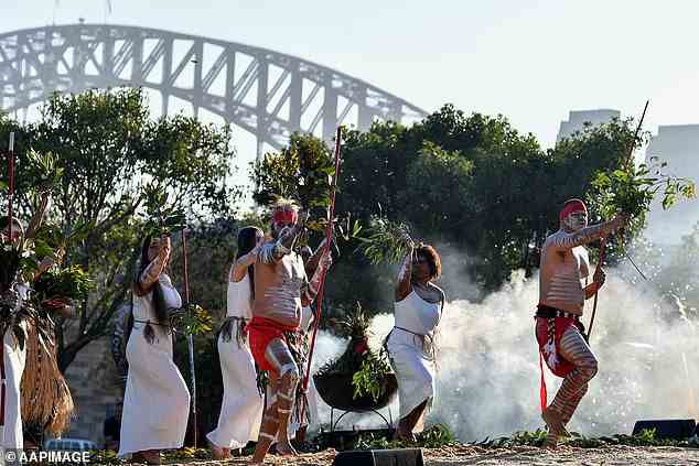 The row comes as pressure mounts to give Aussies a chance to vote on changing the date of Australia Day, after it became synonymous with endless debate (pictured Koomurri dancers perform an Australia Day smoking ceremony)